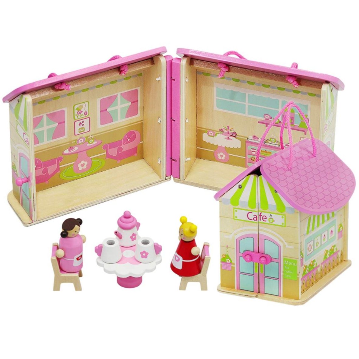 Casuta pentru papusi, Zola®, cafenea, 2 omuleti si accesorii, din lemn, 19x16x25.5 cm Casuta pentru papusi, Zola®, cafenea, 2 omuleti si accesorii, din lemn, 19x16x25.5 cm